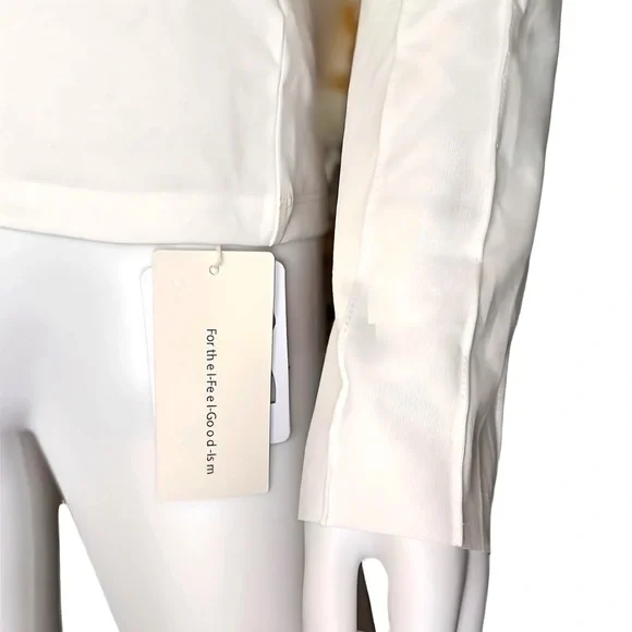 NWT Commense White Ribbed Statement Sleeve Form-Fitting Crew Neck Top size M L - Picture 11 of 16